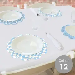 Big Dot of Happiness Blue Checkered Party - Round Table Decorations - Paper Chargers - Place Setting For 12