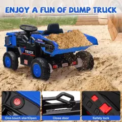 Ride On Dump Truck for Kids,12V Ride On Construction Vehicle with Remote Control, Shovel, Music Player, Shock Absorption, for 3+
