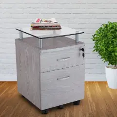 Rolling File Cabinet with Glass Top Gray - Techni Mobili
