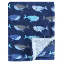 Luvable Friends Baby Boy Plush Blanket with Faux Shearling Back, Whale, One Size