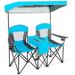 Costway Portable Folding Camping Canopy Chairs w/ Cup Holder Cooler Outdoor Blue