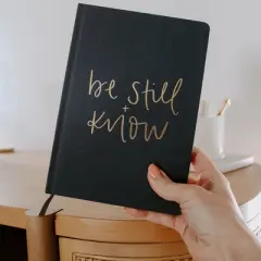 Sweet Water Decor Be Still + Know, Grey and Gold Fabric Journal