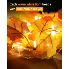 Fall Decor 2 Pack Lighted Fall Garland, Total 16.4ft 40 LED Halloween String Lights, Friendsgiving Gift Thanksgiving Decor for Home Holiday