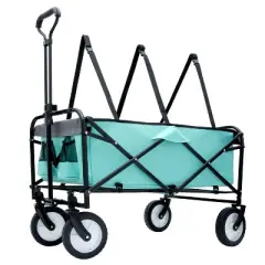 DOMETOUR 360lbs Collapsible Wagon Cart with Strapping System, Beach Utility Cart for Camping, Shopping, Sports, Gardening, Fishing, Green