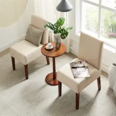 Carl Armless Fabric Upholstered Accent Chair Set of 2 with Round Wood Side Table Slipper Chairs Sets-Maison Boucle