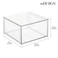 mDesign Plastic Stackable Kitchen Storage Organizer, Front Pull Drawer - Clear