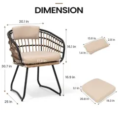 Pellebant Patio Rattan Dining Chairs Set Outdoor Dining Chairs with Cushions and Armrest Wicker Dining Armchairs Porch Chairs