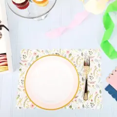 50-Pack Decorative Floral Rectangle Disposable Paper Placemats with Scalloped Edge for Dinning Table, Wedding, Tea Party Tableware Decorations, 14x10"