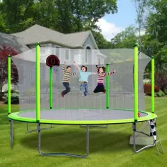 NAYSAYE Trampoline 16FT with Basketball Hoop and Soccer Goal for Outdoor Fun with Ladder and Safety Net, Green, 192.13"*192.13"*106.32"