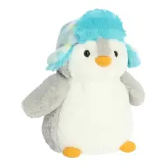 Aurora Medium Gray PomPom Penguin 9.5" Blue Mosaic Playful Stuffed Animal