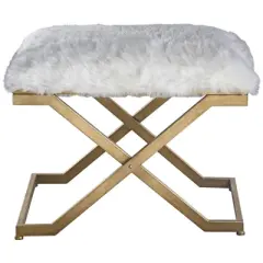 Uttermost Farran 23 3/4" Wide White Faux Fur Small Industrial Bench