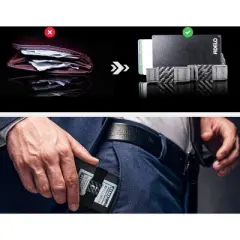 Fidelo Leather Hybrid Minimalist Wallet with Airtag Button Holder - Black