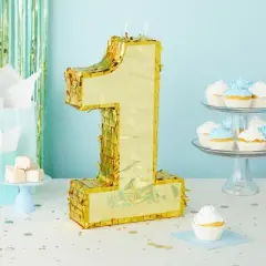 Juvale Number 1 Gold Pinata for Anniversary, Centerpieces for First Birthday Decorations, 16 x 3 x 10 In