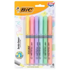 BIC Brite Liner Grip Pocket Highlighter, Assorted Ink Colors, Chisel Tip, Assorted Barrel Colors, 6/Pack