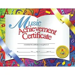 Assorted Publishers Music Achievement Certificate 8-1/2" x 11" 30/pkg HVA636