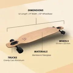 Magneto Bamboo Longboards| 42&rdquo; x 9&rdquo; | Cruising, Carving, Free-Style, and Downhill (Bamboo Drop & Fiberglass Through Longboard)