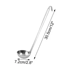 Unique Bargains Stainless Steel Ergonomic Handle Heat Resistance Non-Stick Soup Ladle 12'' x 2.8'' Silver Tone 1 Pc
