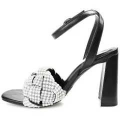 Journee Collection Womens Dua Tru Comfort Foam Pearl Accents Block Heel Sandals Black 6.5