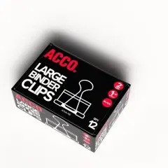 ACCO Large Binder Clips Steel Wire 1 1/16" Cap 2"w Black/Silver Dozen 72100