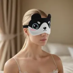 Unique Bargains Soft Cartoon Sleep Mask Round Eyes Black White 1 Pc