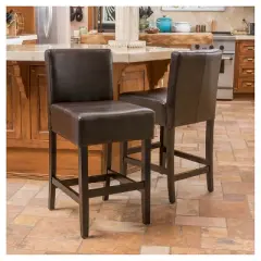 Set of 2 26" Portman Bonded Leather Counter Height Barstool Brown - Christopher Knight Home