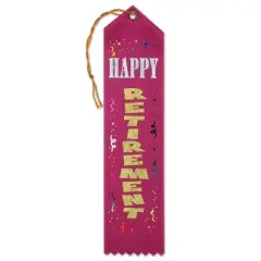 Beistle Happy Retirement Award Ribbon, 2" x 8", (6/Pkg) Multicolored