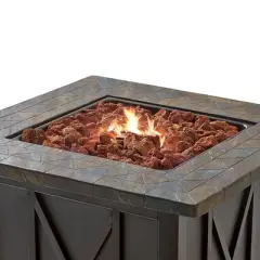 Endless Summer 30 Inch Square 30,000 BTU Liquid Propane Gas Outdoor Fire Pit Table w/ Push Button Ignition, Lava Rock, & Steel Fire Bowl, Bronze