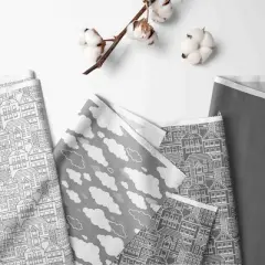 Bacati - Clouds in the City White/Gray 4 pc Toddler Bedding Set