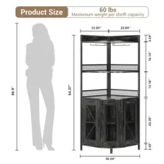 5-Tiers Corner Bar Cabinet with Power Outlet,64''Industrial Tall Wine Cabinet with  Lights&Glass Holder, Liquor Cabinet with Storage