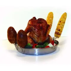 Camerons Deluxe Stainless Steel BBQ Beer Can Chicken Roaster w/Vegetable Clips - Barbecue Grill Poultry & Veggies Together on Poultry Holder