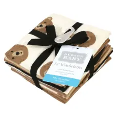 Hudson Baby Flannel Cotton Washcloths, Brown Bear 12 Pack, One Size