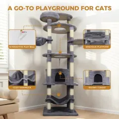 78 in dark gray cat tree tower with large condo sisal scratching post big hammock and top platform