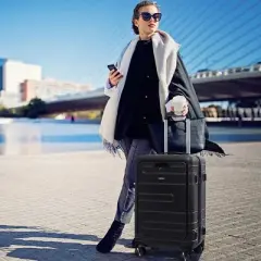 Costway 20'' Carry-on PC Hardside Suitcase TSA Lock w/ Front Pocket & USB Port Black