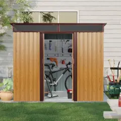 NicBex 8*6ft Multi-Functional Outdoor Storage Shed with Lockable Sliding Doors and Transparent plate for Garden, Lawn