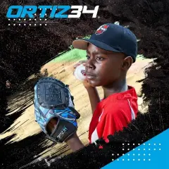 Ortiz34 Youth T-Ball Set, 25" Aluminum Bat (-10 Drop), Foam Core T-Ball, 9" Lightweight Glove, Graffiti Print (Blue)