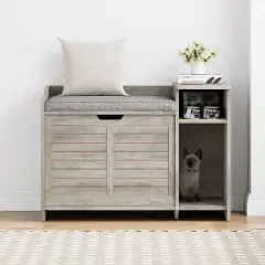 Hidden Cat Litter Box Furniture, Fir Wood Enclosure Cabinet w/ Storage