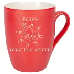 100 North Praying Hands Ship Wheel 10 Ounce Crimson Red Metallic Finish, Comfortably Fits Your Hands, New Bone China Coffee Tea Cup Mug, Jesus Take