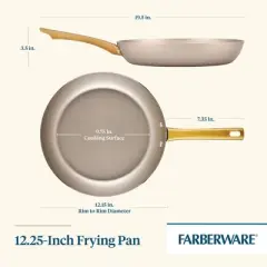Farberware Radiant 12" Nonstick Open Skillet: Dishwasher-Safe, Gas & Electric Compatible, Phenolic Handle, Beige