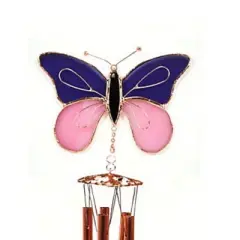 Home & Garden Butterfly Windchime  -  One Windchime 18.0 Inches -  Stain Glass Yard Decor  -  Ge160  -  Glass  -  Purple