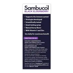 Sambucol Black Elderberry Advanced Vegan Immune Support Syrup with Vitamin C and Zinc - 4 fl oz