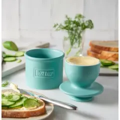 Butter Bell&reg; Crock &ndash; Caf&eacute; Matte Aqua Ceramic Butter Keeper, Modern Matte Butter Dish for Fresh, Spreadable Butter