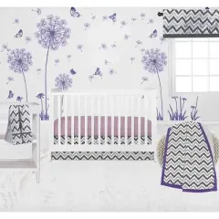 Bacati - Ikat Dots Leopard  Purple Grey Girls 10 pc Crib Set with 2 Crib Fitted Sheets 4 Muslin Swaddling Blankets