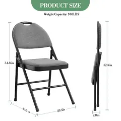 4 Pack Fabric Padded Folding Chairs, Commercial Metal Folding Chair with Padded Back, 350 Lbs Weight Capacity Comfortable Foldable Chair