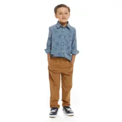 Andy & Evan  Infant  Boys Skateboarding Dino Chambray Buttondown Set