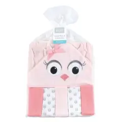 Hudson Baby Infant Girl Hooded Towel and Five Washcloths, Pink Owls, One Size