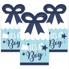 Big Dot of Happiness It's a Boy - Square Favor Gift Boxes - Blue Baby Shower Bow Boxes - Set of 12