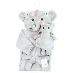 Little Treasure Infant Girl Plush Bathrobe and Toy Set, Blossom Elephant, 0-9 Months