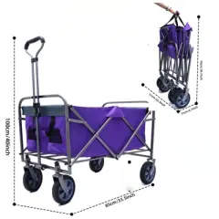 DSVIMOY Outdoor Serving Carts, Portable Folding Beach Wagons with Wheels, Outdoor Serving Carts for Garden, Purple, 33.5"*22.5"*40"