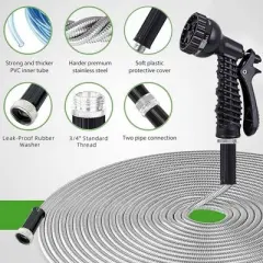 Swtroom Garden Hose Stainless Steel Heavy Duty Water Hose No-Kink Rust Proof for Yard Outdoor