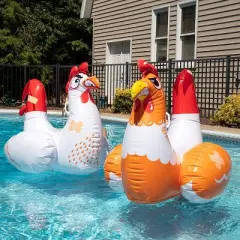 Chicken Fight Inflatable Pool Float Game Set - Includes 2 Giant Battle Ride-Ons - Flip Your Friends to Win! - for Kids and Adults